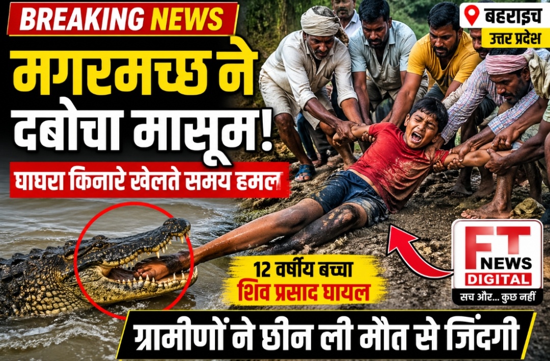 घाघरा किनारे खेल रहे मासूम पर मगरमच्छ का हमला, ग्रामीणों ने जान बचाई