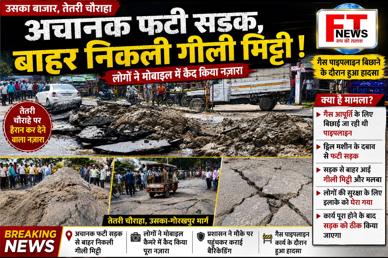 सड़क के नीचे क्या चल रहा था? अचानक फटी सड़क, बाहर आने लगी गीली मिट्टी