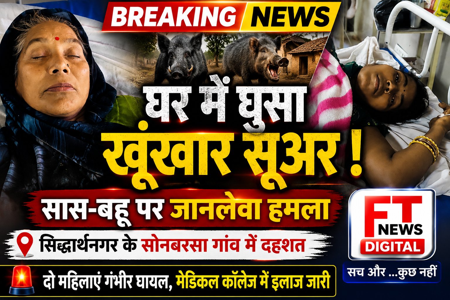 खूंखार जंगली सूअर का हमला, सास-बहू लहूलुहान