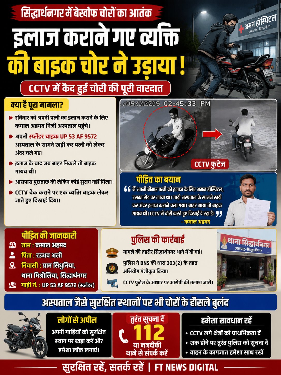 इलाज कराने गए युवक की बाइक पर एक चोर का हाथ साफ, CCTV में कैद हुई वारदात
